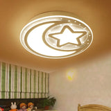 White Led Moon & Star Ceiling Lamp For Kindergarten With Acrylic Mount / 16’ Warm