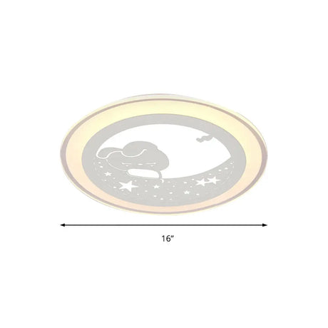White Metal Moon Led Ceiling Mount Light With Sleep Bunny Girls Bedroom Lamp