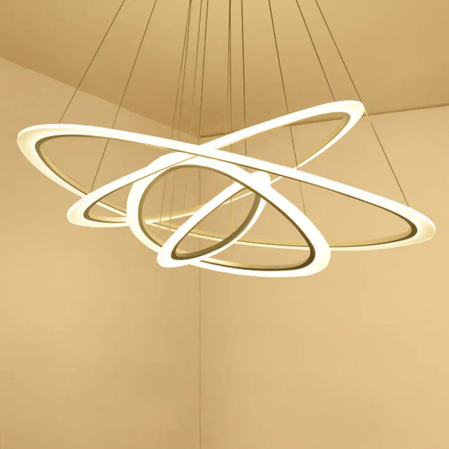 Modern Triangular Chandelier With Led Lighting - Simplicity 4-Ring Design For Living Room Ceiling