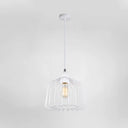 White Metallic Pendulum Light - Minimalist Cage Shade Bedroom Hanging Lamp Kit
