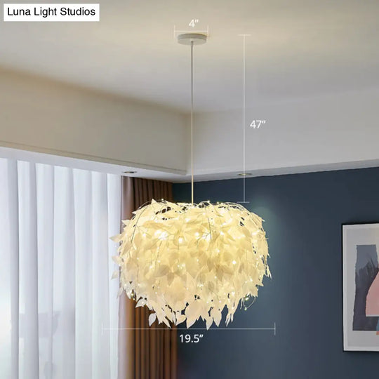 White Nordic Fabric Suspended Pendant Light For Living Room