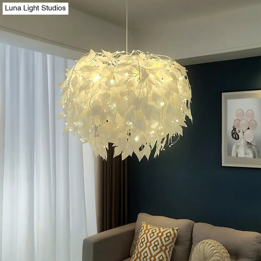Sleek Nordic Fabric Pendant Light: White Domed Suspension For Living Room / 19.5 Gypsophila