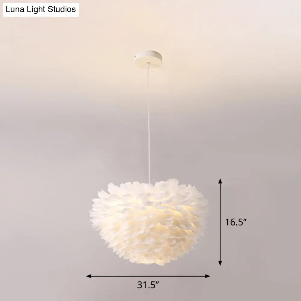White Nordic Fabric Suspended Pendant Light For Living Room