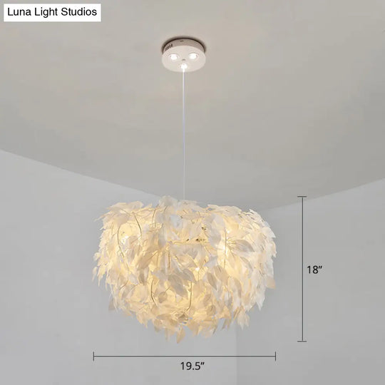 White Nordic Fabric Suspended Pendant Light For Living Room