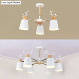 White Nordic Style Antler Chandelier - Metal Bucket Hanging Light For Living Room