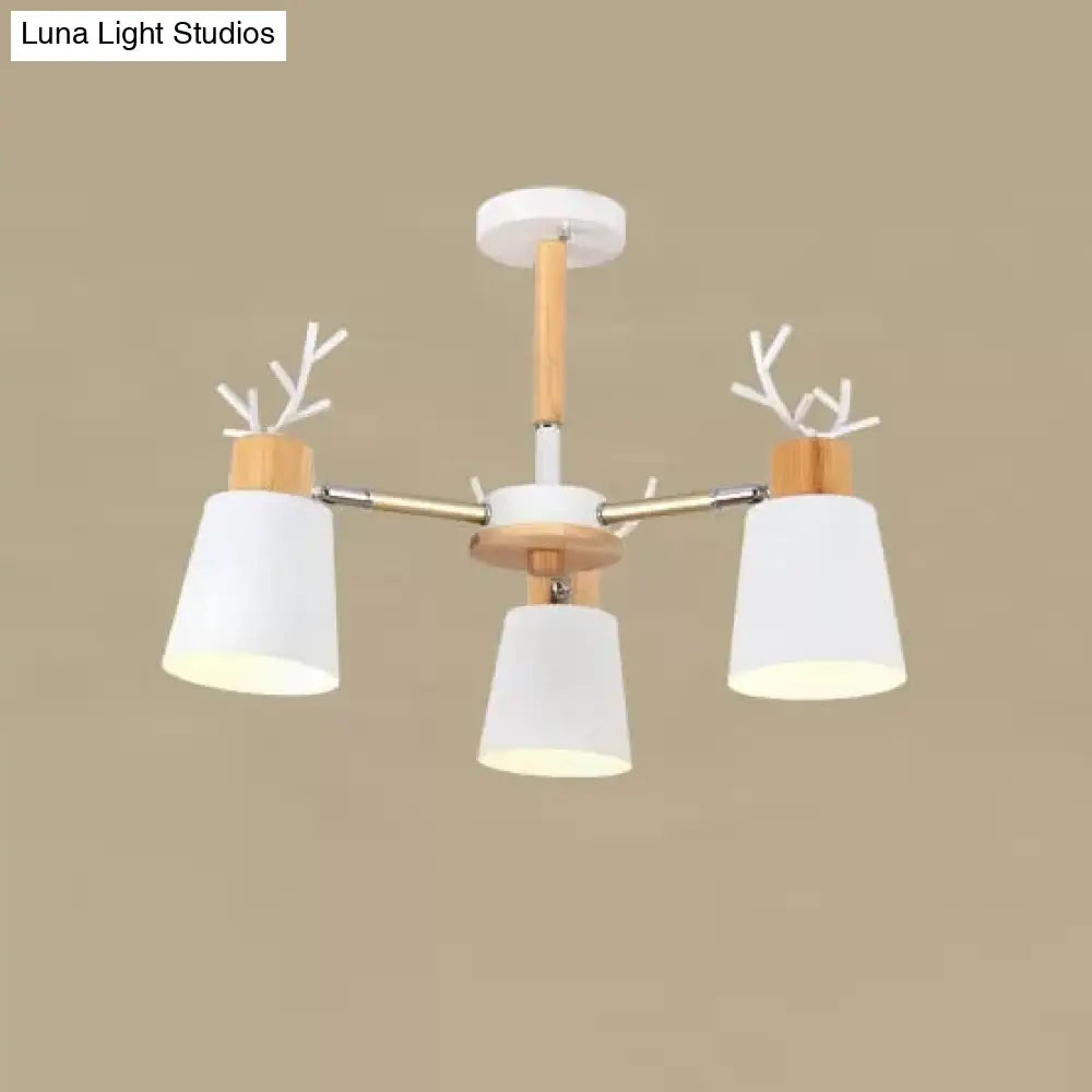 White Nordic Style Antler Chandelier - Metal Bucket Hanging Light For Living Room