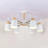 White Nordic Style Antler Chandelier - Metal Bucket Hanging Light For Living Room 6 /