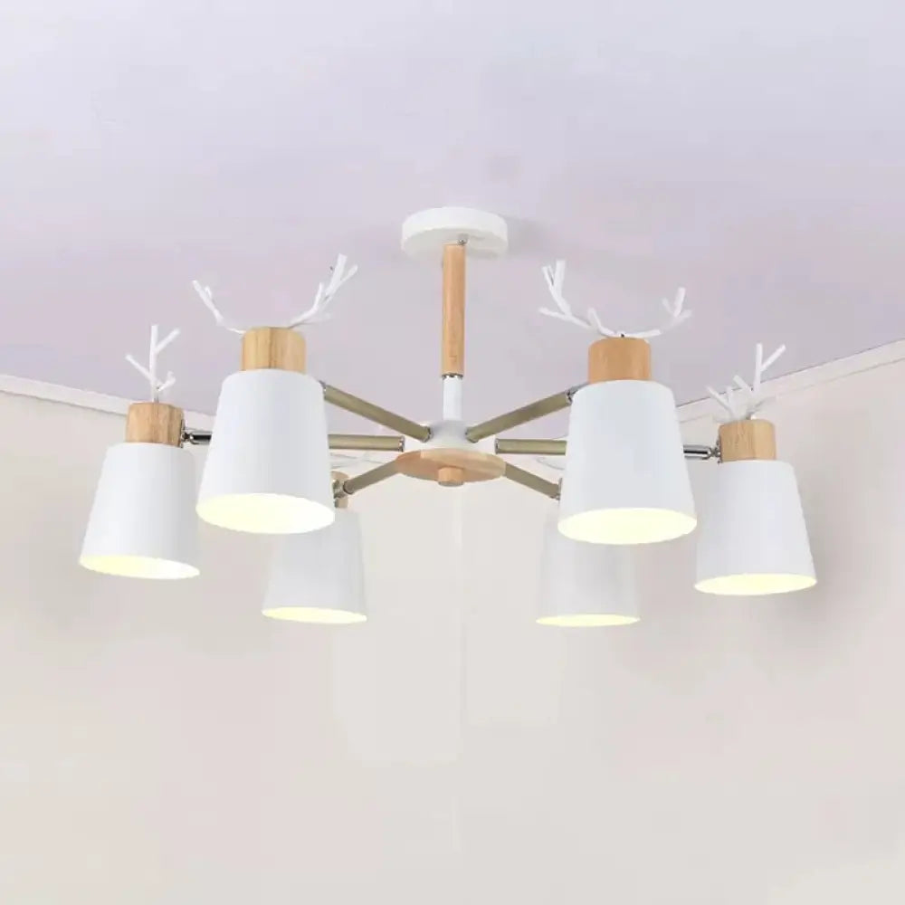 White Nordic Style Antler Chandelier - Metal Bucket Hanging Light For Living Room 6 /