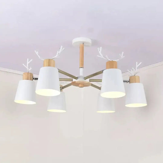 White Nordic Style Antler Chandelier - Metal Bucket Hanging Light For Living Room 6 /