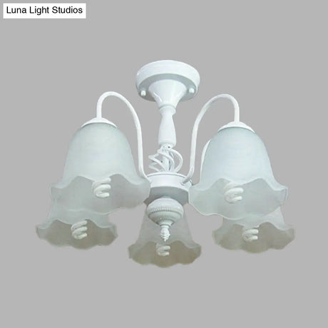 White Opal Glass Scalloped Semi Flush Ceiling Light - 5 Lights Classic Design For Corridor