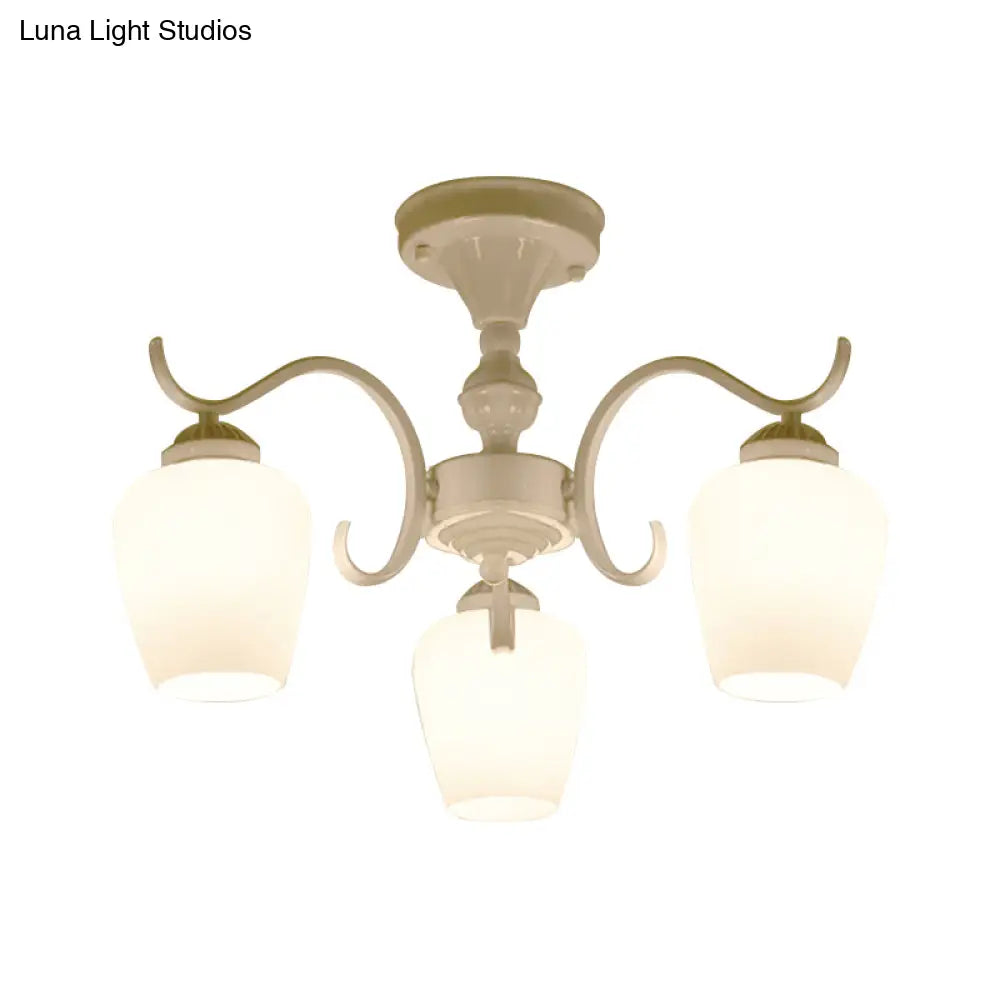 White Opaline Glass Cone Ceiling Lamp - 6-Light Semi Flush Chandelier In Countryside Style 18.5/24.5