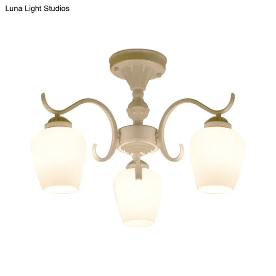 White Opaline Glass Cone Ceiling Lamp - 6-Light Semi Flush Chandelier In Countryside Style 18.5/24.5