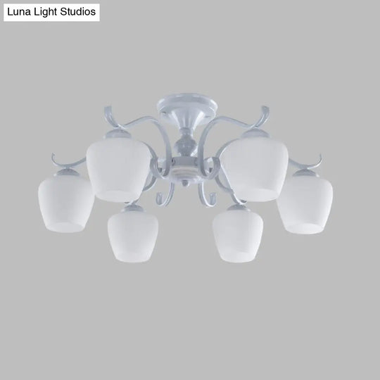 White Opaline Glass Cone Ceiling Lamp - 6-Light Semi Flush Chandelier In Countryside Style 18.5/24.5