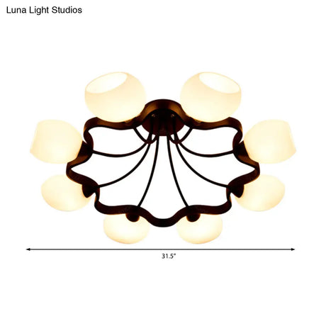 White Orb Shade Semi Flushmount Light - 6/8 Lights Frosted Glass Ceiling Fixture For Hotels