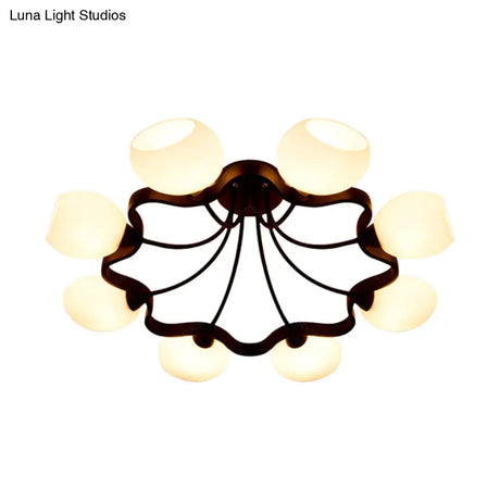 White Orb Shade Semi Flushmount Light - 6/8 Lights Frosted Glass Ceiling Fixture For Hotels