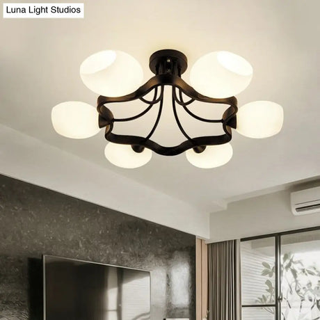 White Orb Shade Semi Flushmount Light - 6/8 Lights Frosted Glass Ceiling Fixture For Hotels