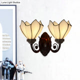 White/Pink Glass Petal Wall Sconce With Swirl Arm - 2 Lights Mediterranean Lighting Fixture For
