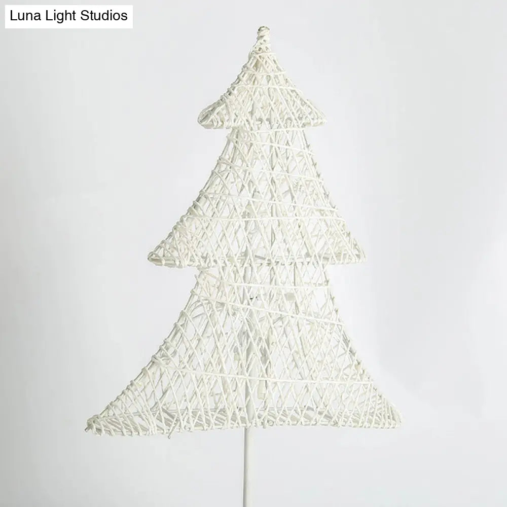 White Rattan Led Table Lamp: Battery-Powered Nightstand Light For Girls Room