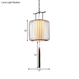 White/Red Lantern Pendant Light Classic Fabric Various Sizes 1-Light Tea Room Suspension Lamp
