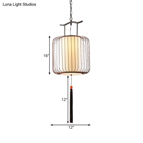 White/Red Lantern Pendant Light Classic Fabric Various Sizes 1-Light Tea Room Suspension Lamp