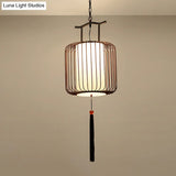 White/Red Lantern Pendant Light Classic Fabric Various Sizes 1-Light Tea Room Suspension Lamp