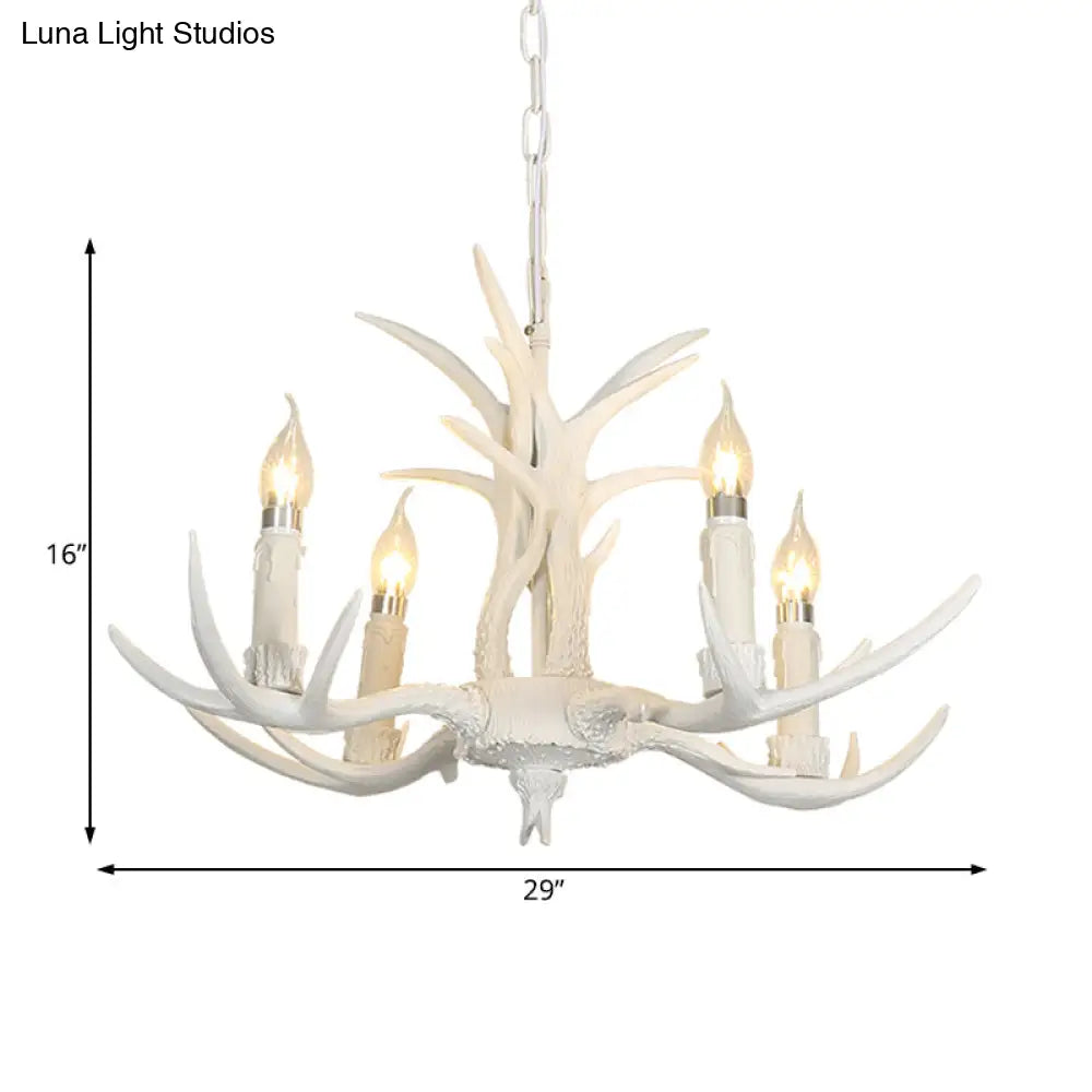 White Resin Hanging Chandelier Candle Pendant Light For Bedroom - 4/8 Bulbs Traditional Fixture