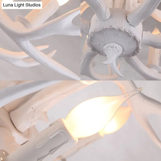 White Resin Hanging Chandelier Candle Pendant Light For Bedroom - 4/8 Bulbs Traditional Fixture