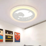 White Round Flushmount Light Nordic Led Acrylic Lamp - 16’/19.5’ Dia Rabbit And Star Pattern