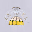 White Semi Flush Tiffany Style Ceiling Light With Stained Glass Dome Shade- 1