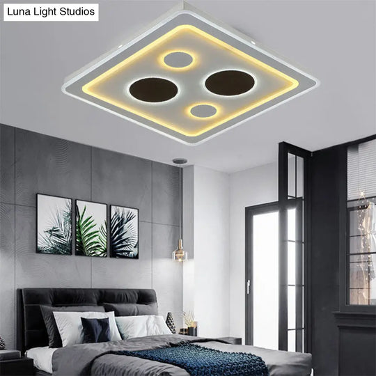 White Square Living Room Ceiling Lamp - Modern Acrylic Light Fixture / Round