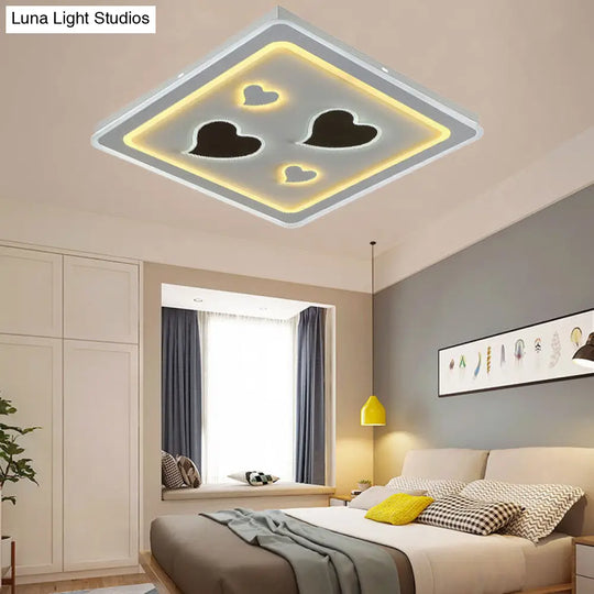 White Square Living Room Ceiling Lamp - Modern Acrylic Light Fixture / Loving Heart