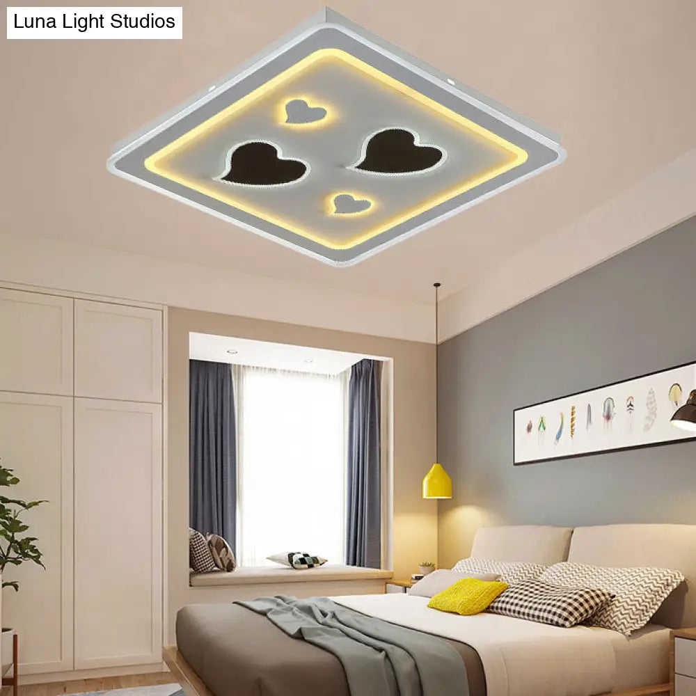 White Square Living Room Ceiling Lamp - Modern Acrylic Light Fixture / Loving Heart
