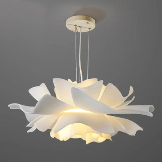 White Tulle-Like Floral Chandelier Led Cafe Light Fixture / 16’ Warm