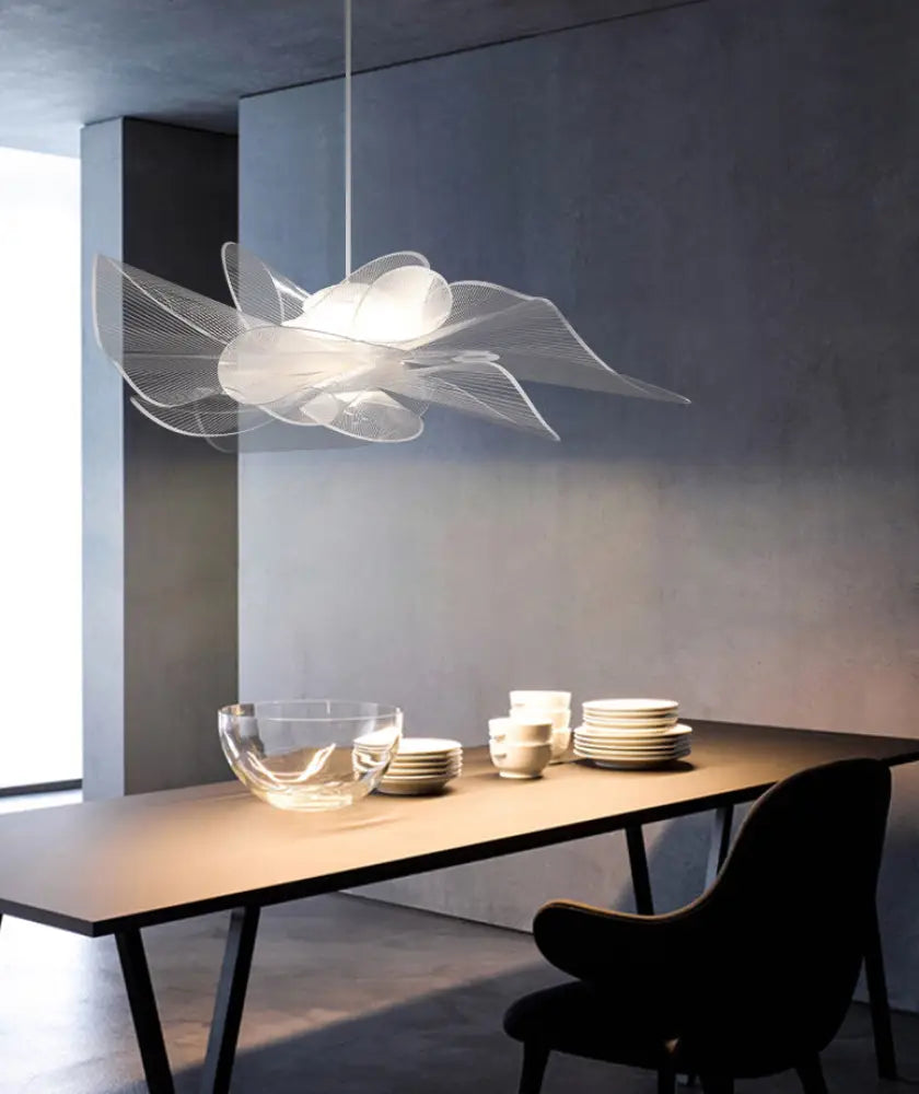 White Tulle-Like Floral Chandelier Led Cafe Light Fixture