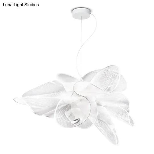 White Tulle-Like Floral Chandelier Led Cafe Light Fixture