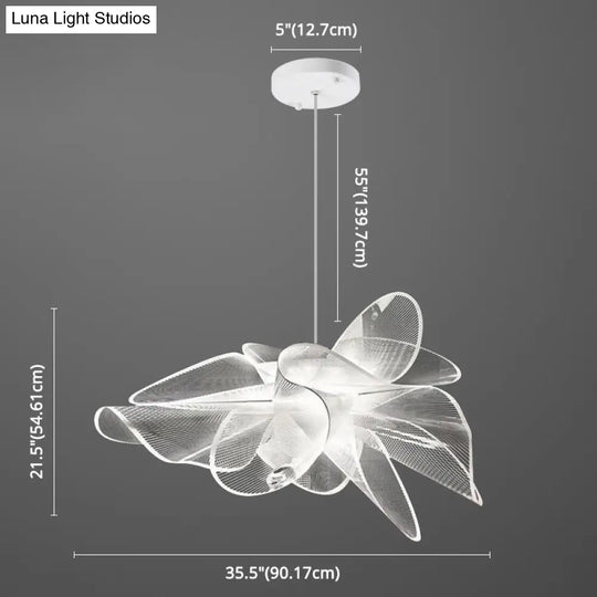 White Tulle-Like Floral Chandelier Led Cafe Light Fixture