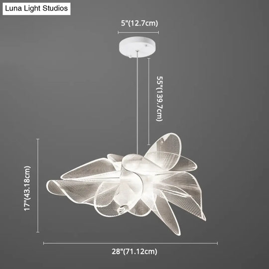 White Tulle-Like Floral Chandelier Led Cafe Light Fixture