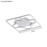 White/Warm Led Bedroom Flush Light: Minimalist Square & Petal Aluminum Ceiling Lamp 18’/21.5’ Wide