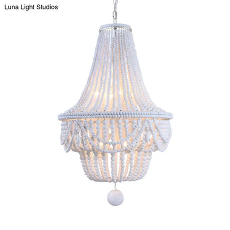 White Wood Jar Empire Chandelier With 8 Bulbs: Modern Hanging Ceiling Light