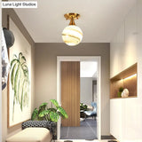 White - Yellow/Gray - Blue/Smoke Gray Glass Orb Shade Semi Mount Lighting - Nordic Style 1 Bulb