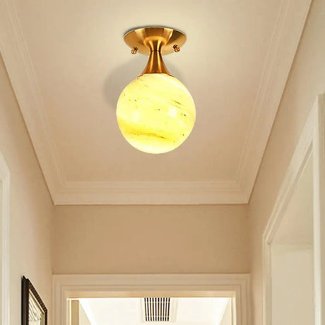 White - Yellow/Gray - Blue/Smoke Gray Glass Orb Shade Semi Mount Lighting - Nordic Style 1 Bulb