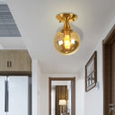 White - Yellow/Gray - Blue/Smoke Gray Glass Orb Shade Semi Mount Lighting - Nordic Style 1 Bulb