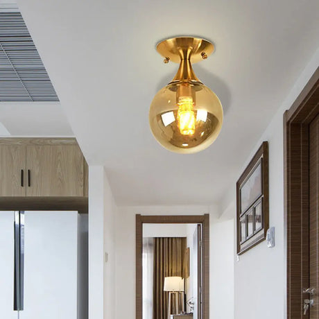 White - Yellow/Gray - Blue/Smoke Gray Glass Orb Shade Semi Mount Lighting - Nordic Style 1 Bulb