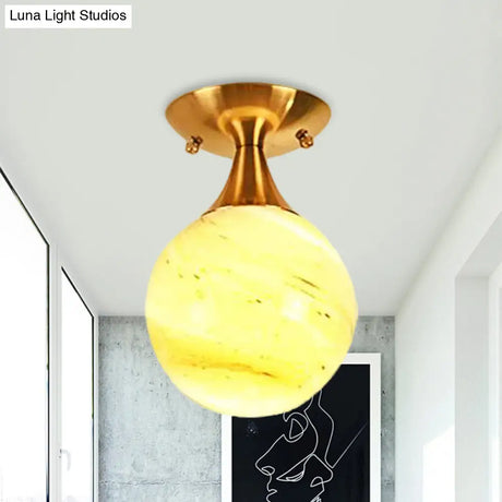 White - Yellow/Gray - Blue/Smoke Gray Glass Orb Shade Semi Mount Lighting - Nordic Style 1 Bulb