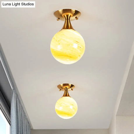 White - Yellow/Gray - Blue/Smoke Gray Glass Orb Shade Semi Mount Lighting - Nordic Style 1 Bulb