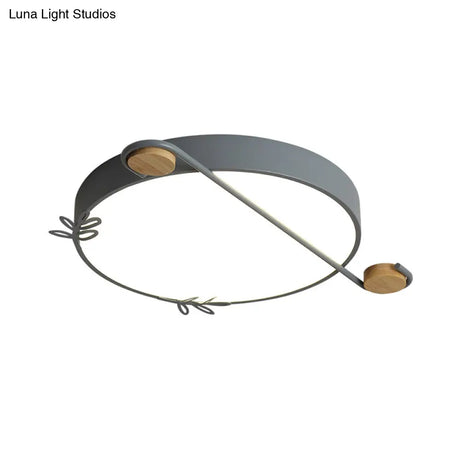 Wide Drum Metallic Flushmount Led Ceiling Light For Bedroom - Simple Black/Grey/White Design