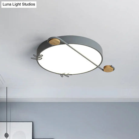 Wide Drum Metallic Flushmount Led Ceiling Light For Bedroom - Simple Black/Grey/White Design