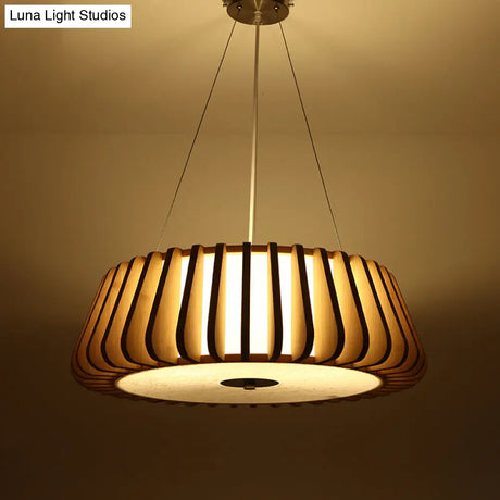 Wide Tapered Suspension Lighting - Traditional Wood 1-Bulb Nickel Hanging Ceiling Light 19.5’/23.5