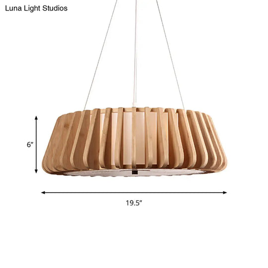 Wide Tapered Suspension Lighting - Traditional Wood 1-Bulb Nickel Hanging Ceiling Light 19.5’/23.5