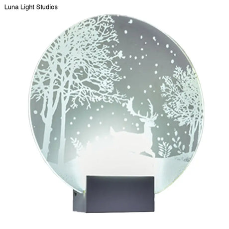 Winter Elk/Christmas Tree Led Mural Light Decor With Metal Shade - Hotel Sconce Lighting